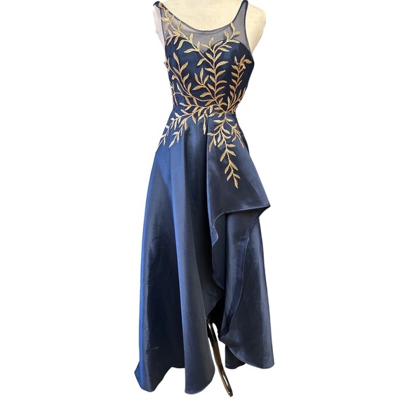 Say Yes To The Prom Dresses & Skirts - Say Yes to the Prom Navy Blue Gold Embroidered High-Low Gown Dress Size 0